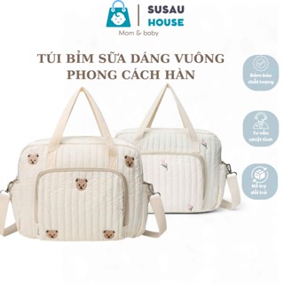 Túi bỉm sữa cho mẹ và bé cao cấp - Thêu hình phong cách Hàn Quốc - Túi đựng đồ đi sinh, đi chơi, du lịch...