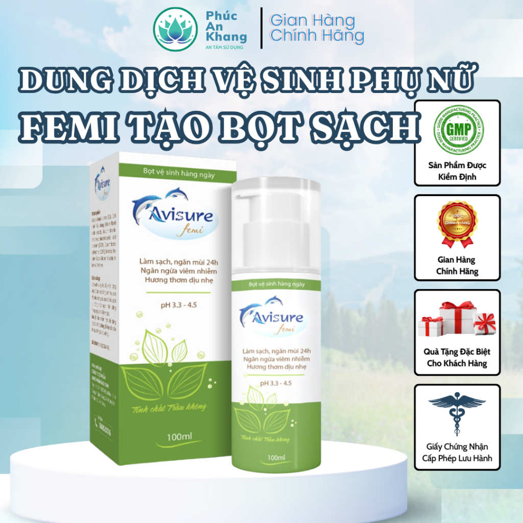 Dung Dịch Vệ Sinh Phụ Nữ Avisure Khử Hôi Femi, Giảm Nấm, Viêm Ngứa, An Toàn & Lành Tính Cho Da