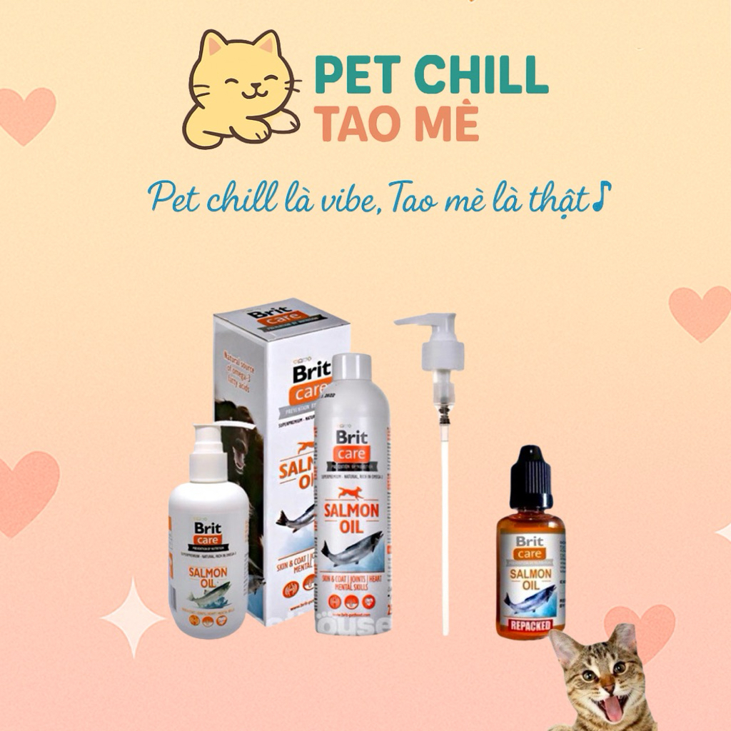 Dầu Cá hồi Brit Care tăng đề kháng cho chó mèo dưỡng lông ngừa rụng lông Petchilltaome TB16 (100ml)