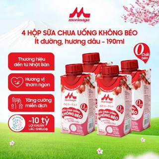 4 Hộp Sữa Chua Uống Không Béo Morinaga Vị Dâu 190 ml - Ít đường, Ít Calo, 10 Tỷ Lợi Khuẩn - Tăng Miễn Dịch