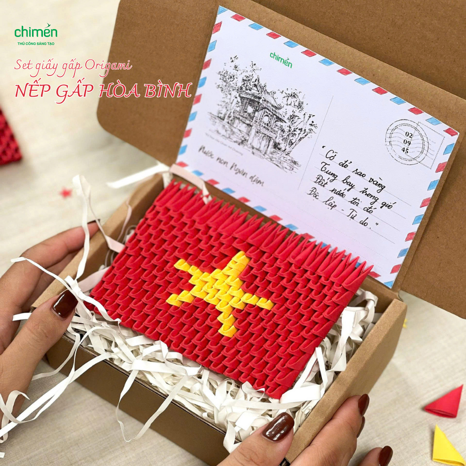 Set giấy gấp origami 3D Lá cờ đỏ sao vàng - Giấy gấp Origami cho bé