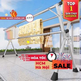  Giàn Phơi Đồ <NEW> Gấp Gọn Loại Khung Phơi Giá Sào Thông Minh Cây INOX Treo Quần Áo Tặng 20 Móc chống bay 