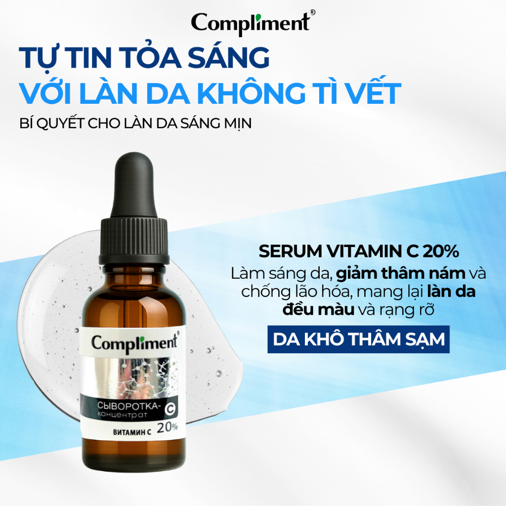 Serum Dưỡng Da Compliment Vitamin C Cấp Ẩm Và Phục Hồi Da, Dưỡng Da Trắng Sáng, Mờ Thâm 27ml