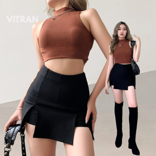 VITRAN BOUTIQUE Quần Giả Váy Xẻ Tà Khóa Kéo Giấu Sau Thun Cotton Dày Xịn Basic Cơ Bản Minimal Trơn Đơn Giản (GV)