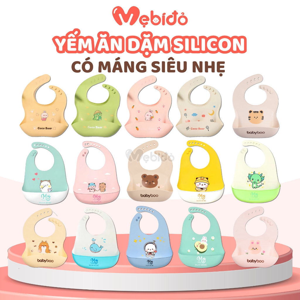 Yếm Ăn Dặm Silicon Yếm Ăn Dặm Cho Bé Có Máng Siêu Nhẹ Chống Thấm Nước Dễ Vệ Sinh An Toàn Cho Bé- Shop Mẹ Bí Đỏ