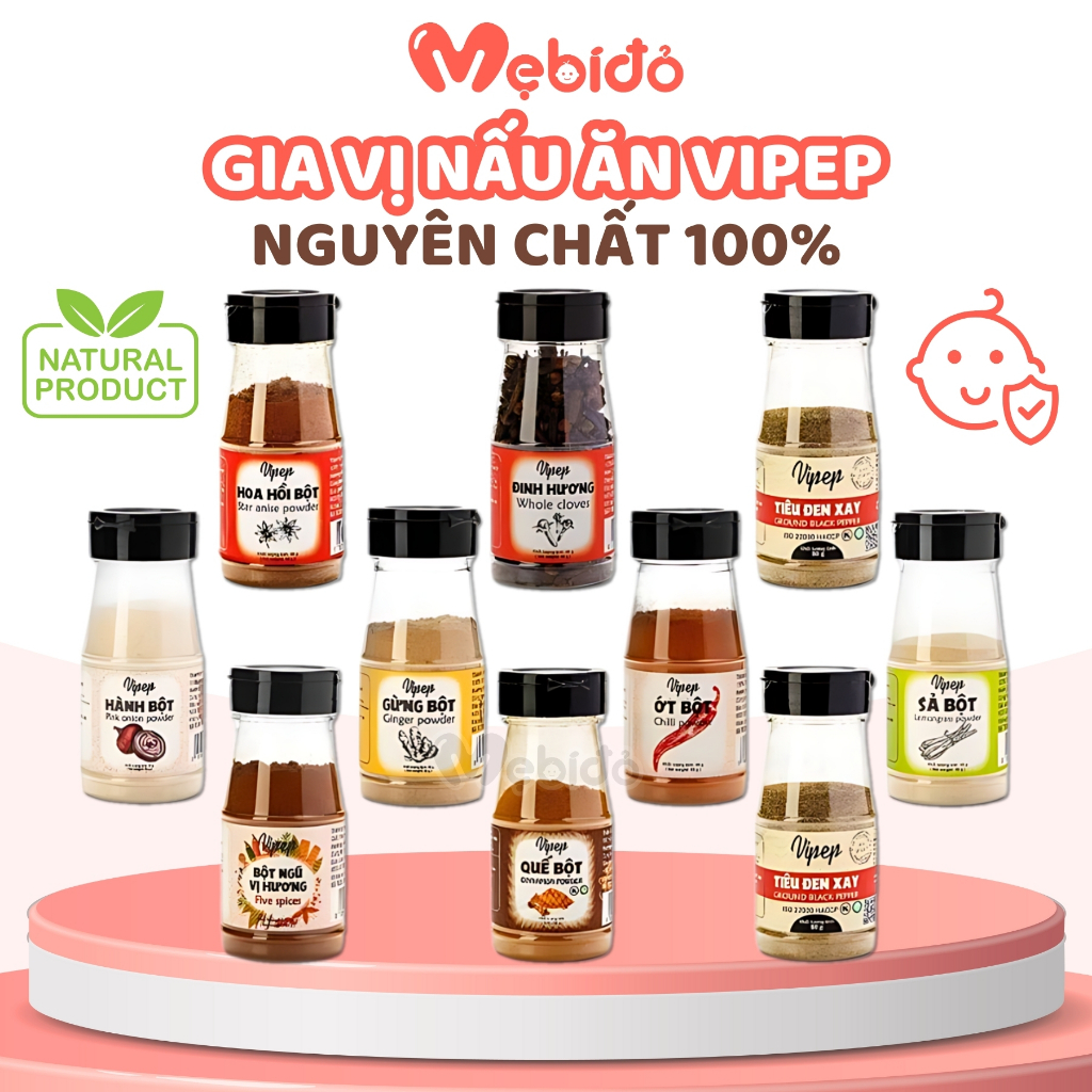Gia Vị Tự Nhiên Nấu Ăn Cho Bé Vipep Bột Hành Bột Tỏi Bột Quế Bột Gừng Gia Vị Nấu Phở - Shop Mẹ Bí Đỏ