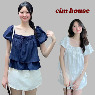  Áo sơ mi nữ tay bồng 2 tầng phối nơ tiểu thư áo kiểu nữ dáng lửng cổ U vai chun chất gió su mềm- MA709 CIMHOUSE 
