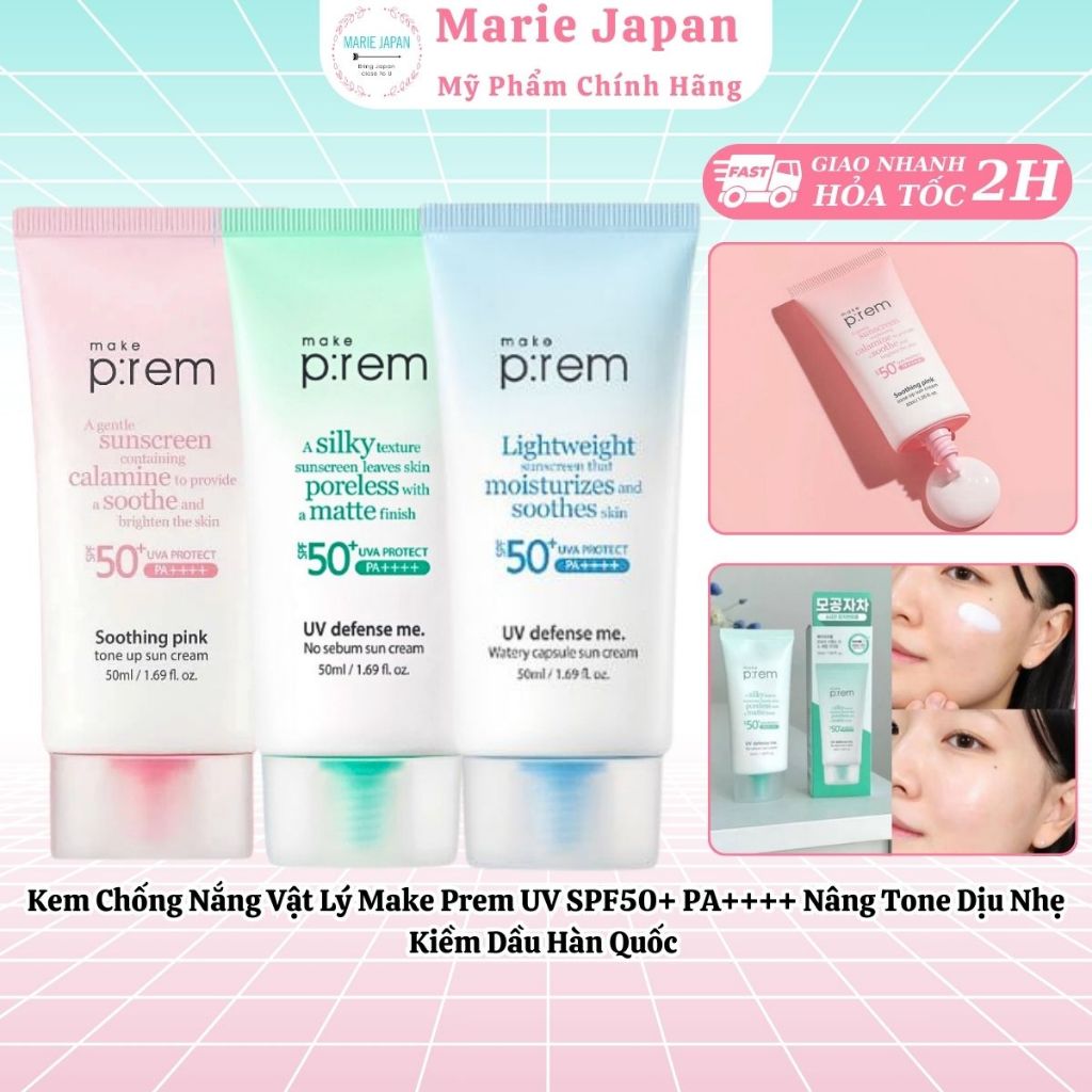 Kem Chống Nắng Vật Lý Make Prem UV SPF50+ PA++++ Nâng Tone Dịu Nhẹ Kiềm Dầu Hàn Quốc