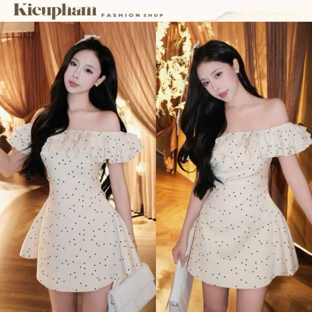 (Có Bigsize) Váy Trễ Vai Tầng Bèo “Chấm Bi” Dáng A Ngắn Xoè Nhẹ Vibe Tiểu Thư by Kieupham.shop | BigBuy360 - bigbuy360.vn