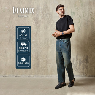 Quần jean nam DENIMIX dáng suông rộng màu xanh Dusty Blue, form Straight thoải mái, có BigSize