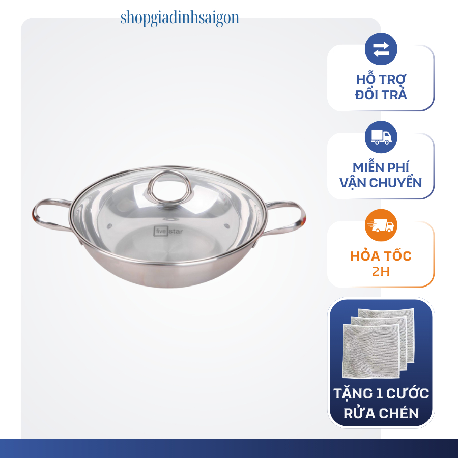 NỒI LẨU 3 ĐÁY INOX 430 FIVESTARS CHÍNH HÃNG CAO CẤP W26-3DG (ĐỦ SIZE)