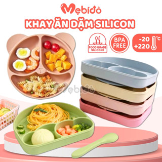 Khay Ăn Dặm Silicon Có Đế Hít Chống Đổ Hình Gấu 3 Ngăn Cho Bé - Shop Mẹ Bí Đỏ