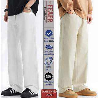 Quần jean nam Trắng ống suông rộng SR01,quần bò nam 2 Màu Trắng kem dáng baggy vải demin phong cách hàn quốc - HELLOYOU
