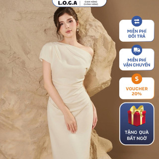  Váy body dự tiệc trễ vai dáng dài đầm dự tiệc cưới sang chảnh Hàn Quốc be đen đỏ LOGA_L195 