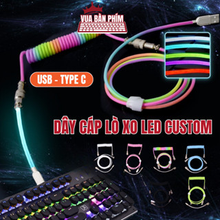 Dây cáp lò xo custom led bàn phím cơ usb - type C, đầu nối led rgb ,dây dù lò xo xoắn dây , trục nối kim loại chuẩn GX12