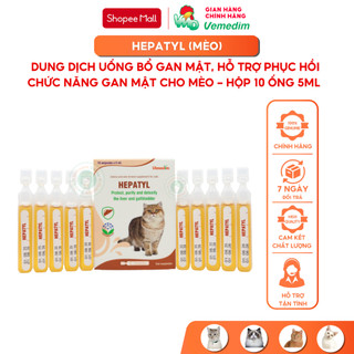 Vemedim Hepatyl mèo, dung dịch uống bổ gan mật cho mèo, phục hồi chức năng gan mật, 1 hộp 10 ống 5ml
