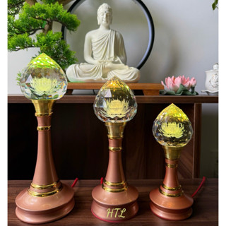 Đèn thờ pha lê đổi màu quả đào/ quả cầu có hoa sen ở giữa- nhiều chế độ sáng- đèn thờ gia tiên
