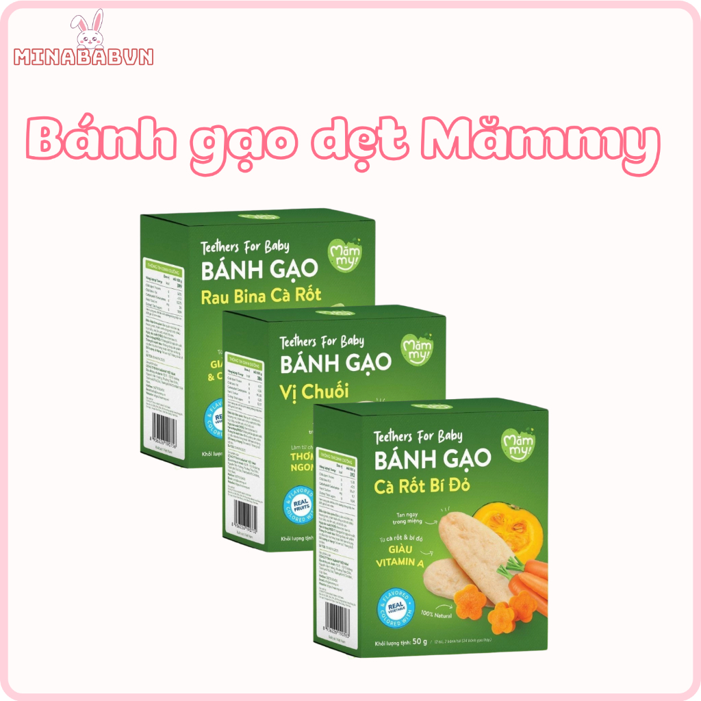 Bánh gạo dẹt Mămmy  cho bé ăn dặm, Bánh ăn dặm vị rau củ bổ sung dinh dưỡng cho bé 7 tháng tuổi