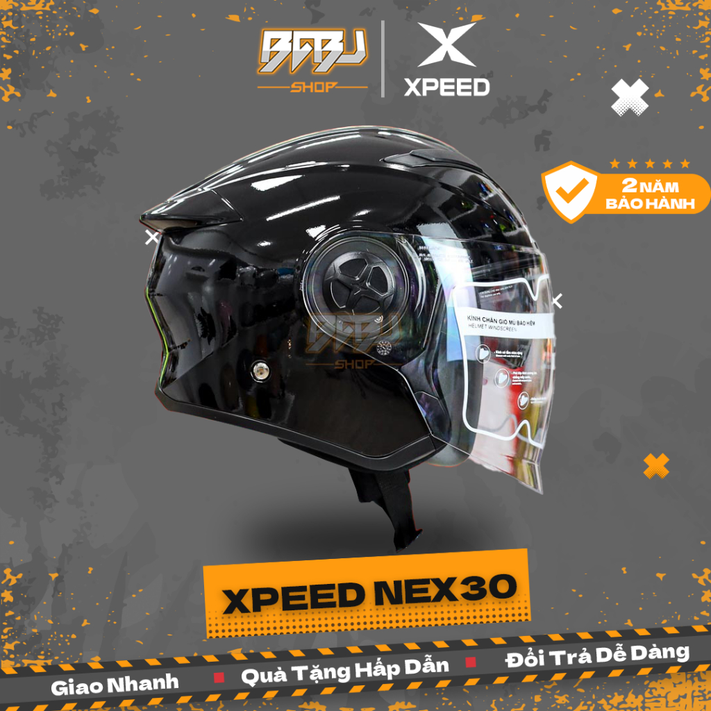 Mũ bảo hiểm XPEED NEX 30 Đen Bóng 2 kính chính hãng HJC – Nhỏ gọn, nhẹ, chất lượng cao, giá tốt