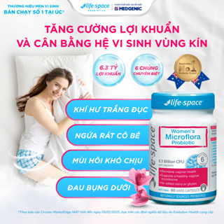 Life-Space Women's Microflora Probiotic, Men vi sinh phụ khoa, Cân bằng hệ vi sinh vùng kín, lọ 60 viên