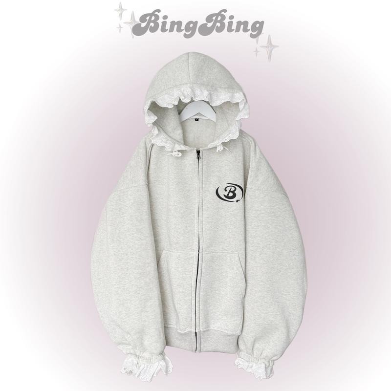 Bing Bing - Áo Khoác Menswears Nỉ Phối Ren Form Rộng Nam Nữ Unisex 2025
