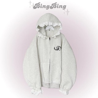 Bing Bing - Áo Khoác Hoodie Boxy Menswears Nỉ Bông Phối Ren Form Rộng Nam Nữ Unisex 2025