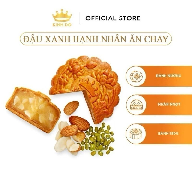  Bánh Trung Thu Kinh Đô - Bánh Nướng Nhân Ngọt Không Trứng 150g  Đậu Xanh Hạnh Nhân  Hạt Sen hạt dưa   Mè Đen hạt dưa  