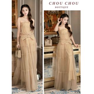    Sẵn - Hỏa Tốc   Set Áo Cúp Ngực Nơ Chân Váy Dáng Dài Chuẩn CHOUCHOU Sang Chảnh Dự Tiệc 
