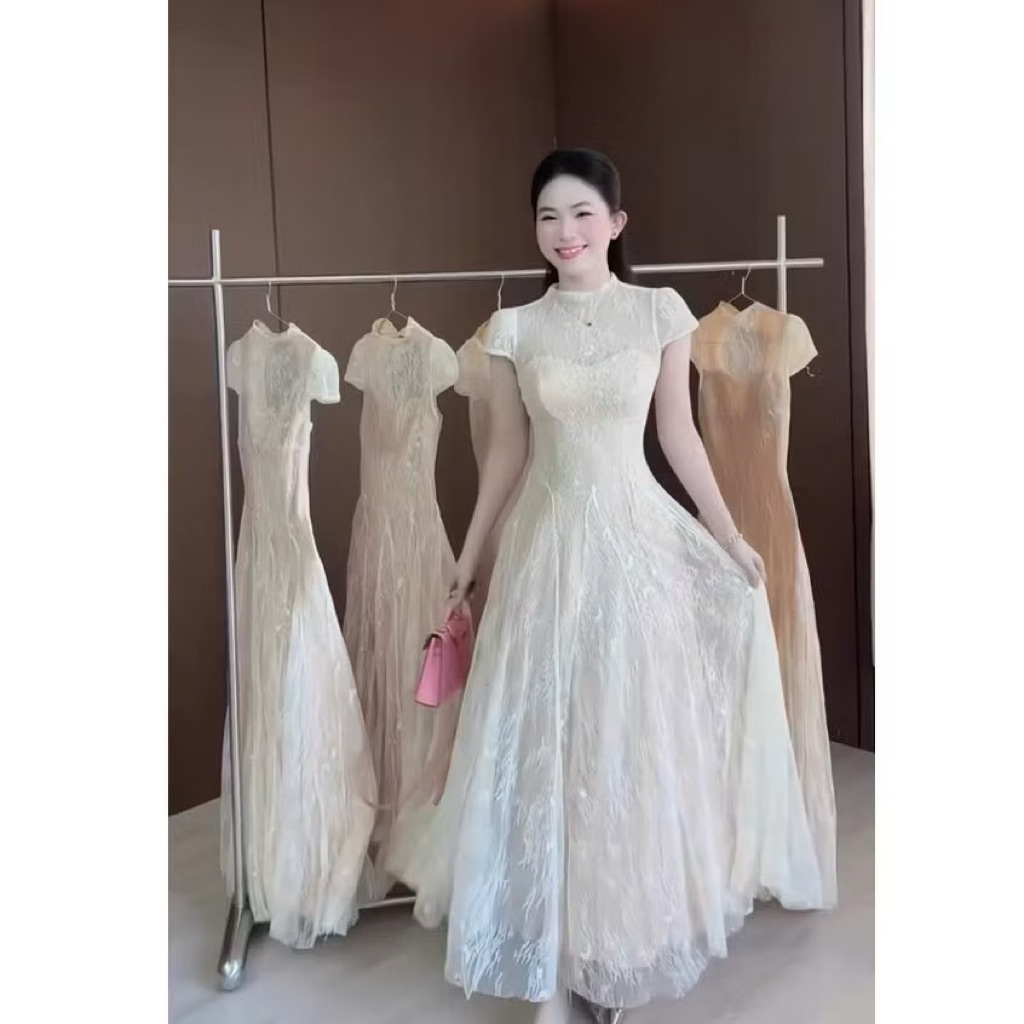 Đầm Dự Tiệc Dáng Dài Chất Ren  Dáng Xoè Công Chúa Bồng Bềnh Runam Dress
