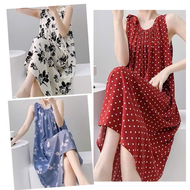 Váy Lanh Sát Nách Mặc Nhà Dáng Dài MUPPY Nơ Vải