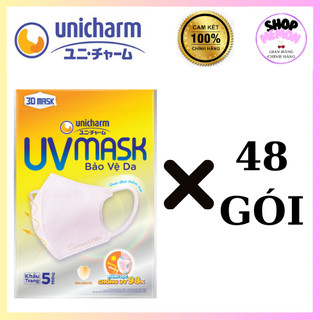   Thùng 48 gói Khẩu trang Unicharm UV Mask 3D chống UV 98% ô nhiễm không khí  5 cái - Hồng  