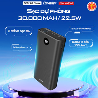 Sạc dự phòng Energizer 30000mah/ 22.5W UE30016 - sạc nhanh PD, 4 cổng sạc ra - Chính hãng, BH 2 năm