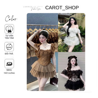 VHT11 “ GẤM LƯỚI “ Set áo corset trễ vai + chân váy lưới tầng ôm body sexy hotgirl by CarrotShop