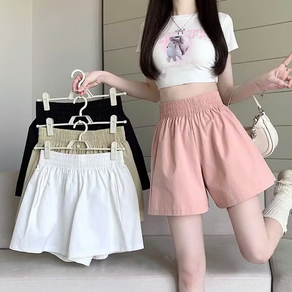 Quần short ngắn nữ, quần đùi cạp chun vải đũi gân có túi phong cách thoáng mát | BigBuy360 - bigbuy360.vn