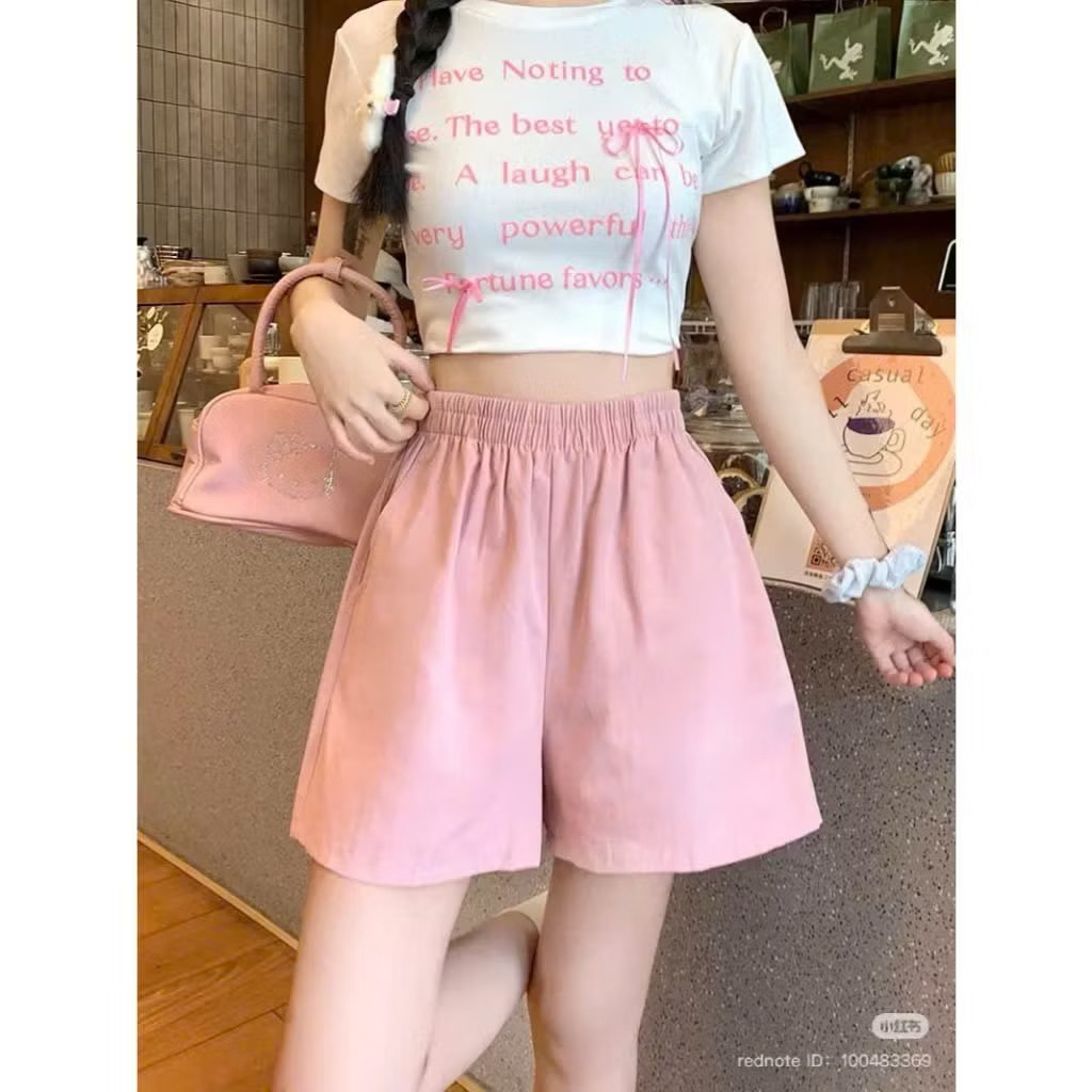 Quần short ngắn nữ, quần đùi cạp chun vải đũi gân có túi phong cách thoáng mát | BigBuy360 - bigbuy360.vn