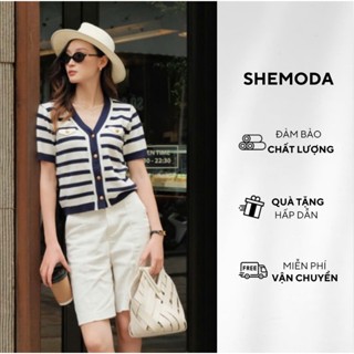 Áo Cardigan Nữ Cộc Tay Cổ V SHEMODA Braid Cardigan Dệt Kim Cao Cấp Cá Tính Co Giãn Thoải Mái