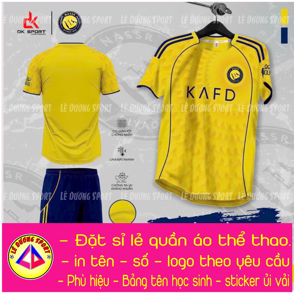 Al Nassr #Leduongsport Bộ áo bóng đá Al Nass FC in theo yêu cầu, logo áo quần thêu