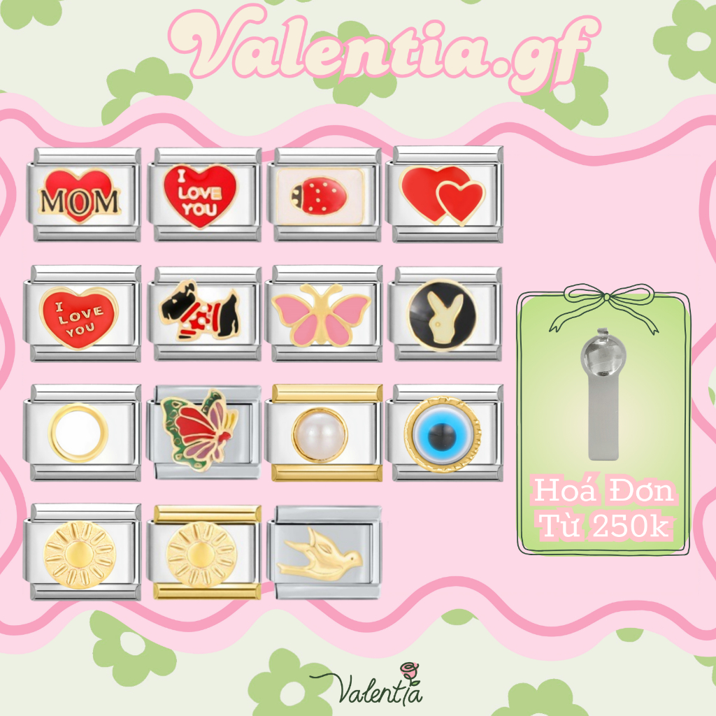 [Valentia.gf] Mẫu Unisex 9 cho vòng tay DIY Italian Charm Bracelet