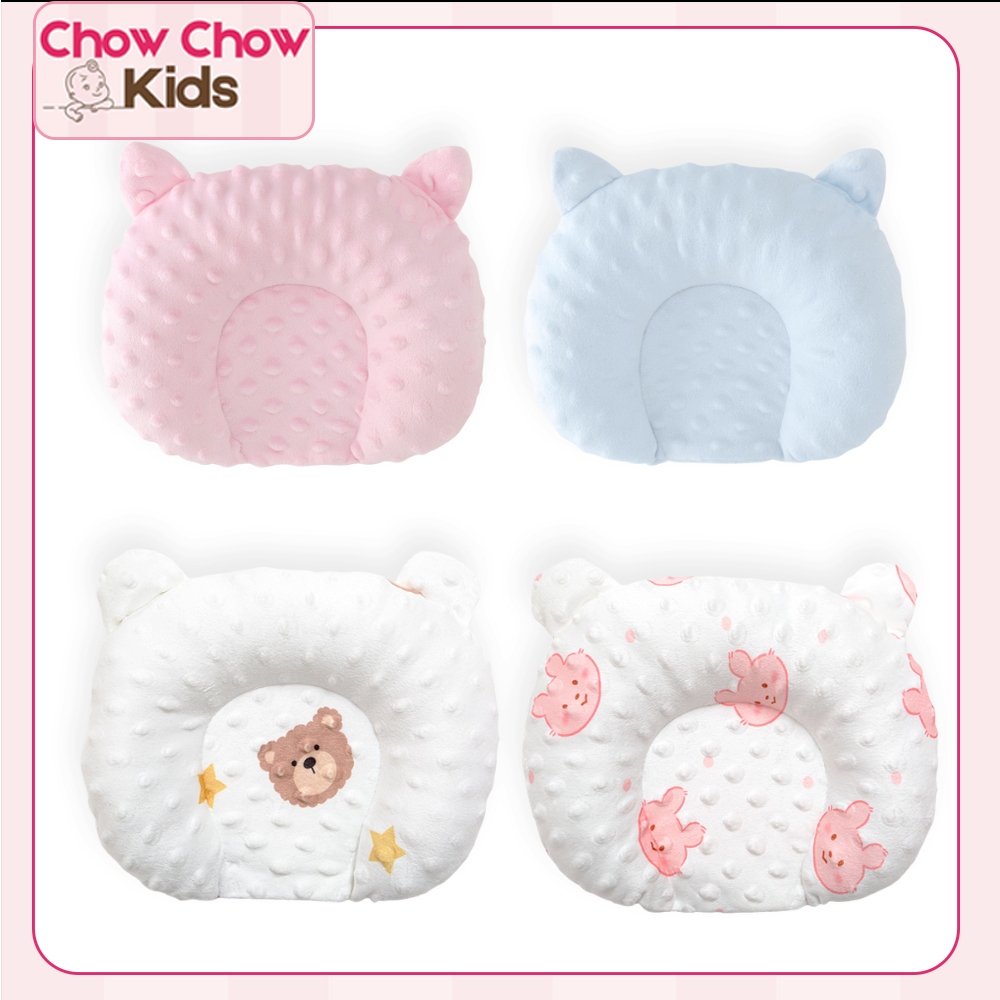 Gối Định Hình Cho Bé, Gối Chống Bẹp Đầu, Cotton Thoáng Khí, Gối Nằm Bé Sơ Sinh, Màu Trơn Tai Gấu - M046