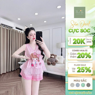  Bộ đùi sát nách hoạ tiết cưng xỉu phù hợp mặc nhà đi dạo phố cà phê... Chất lụa latin mát mịn. 