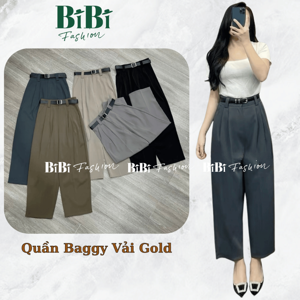 Quần Baggy công sở nữ, lưng cạp cao dáng thụng vải GOLD nhật cao cấp kèm đai. Quần tây âu đủ màu BiB