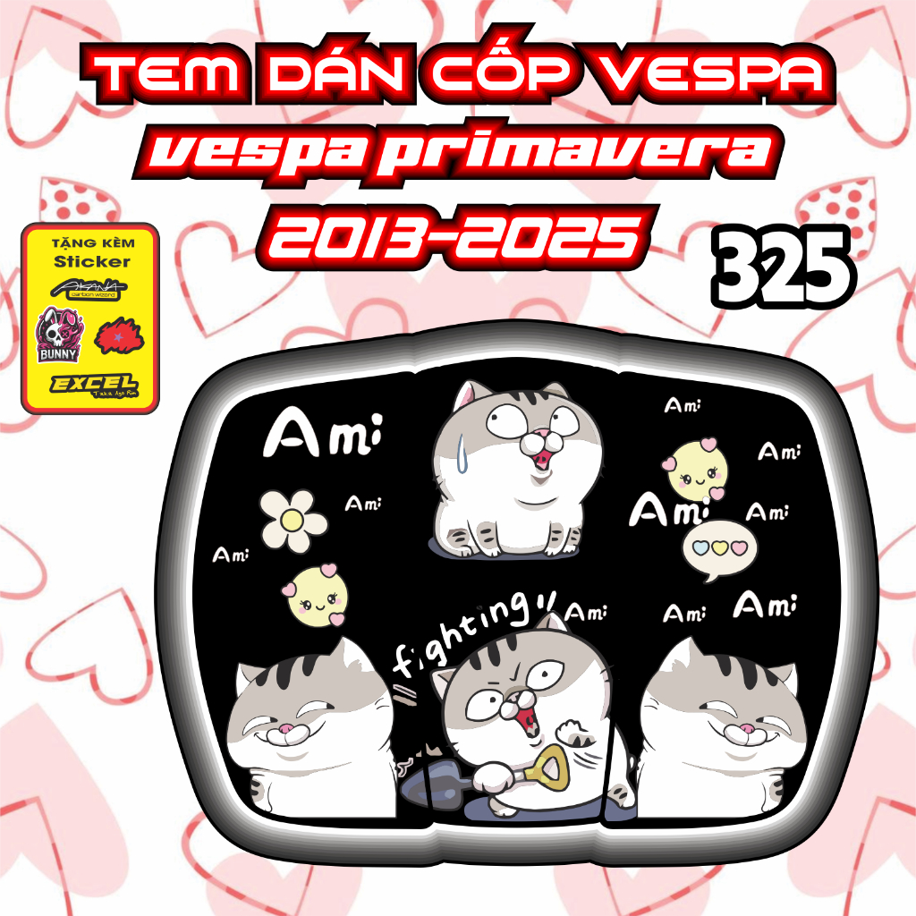 Tem Dán Nắp Cốp Vespa 2013-2025 Dán Trang Trí Che Trầy Mèo Ami Decal Nhãn Dán