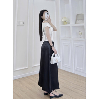Chân Váy Lụa Chữ A 2 Lớp Che Bụng cho dáng quả lê chất lụa nhung - Mintshe