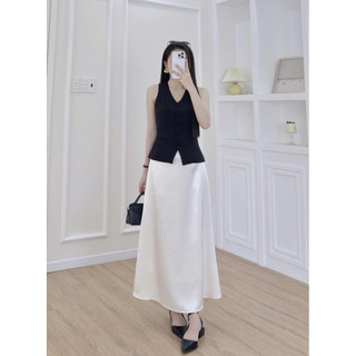 Chân Váy Lụa Chữ A 2 Lớp Che Bụng cho dáng quả lê chất lụa nhung - Mintshe