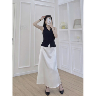 Chân Váy Lụa Chữ A 2 Lớp Che Bụng cho dáng quả lê chất lụa nhung - Mintshe