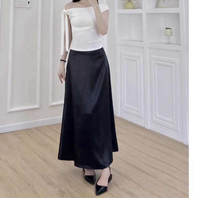 Chân Váy Lụa Chữ A 2 Lớp Che Bụng cho dáng quả lê chất lụa nhung - Mintshe