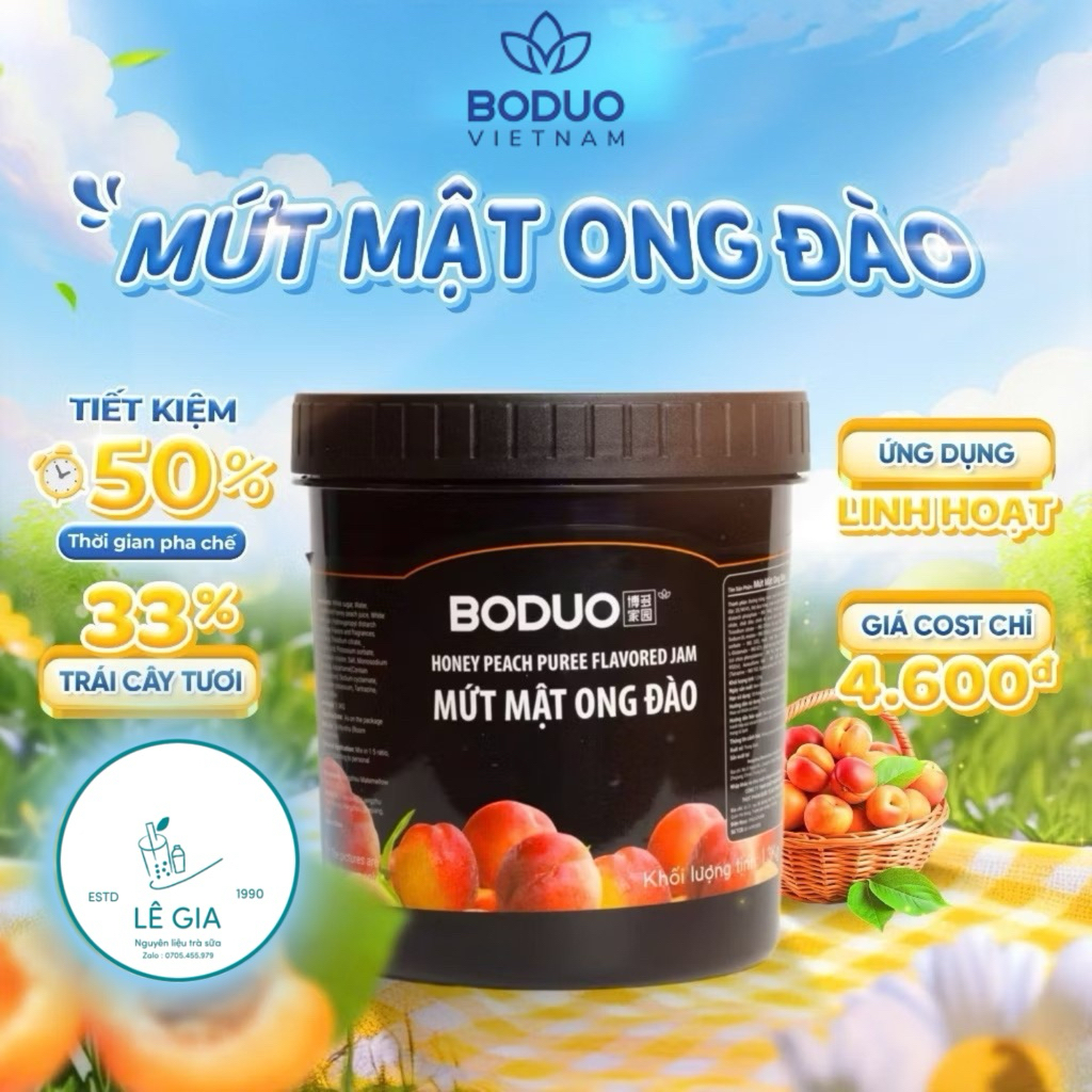Mứt đào mật ong Boduo hộp 1,3kg