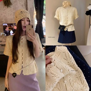   A6088  ÁO CARDIGAN LEN DỆT CỘC TAY CÚC BỌC WG.WE metwo.dearu - Áo len mongtoghi lưới đan QC cổ tròn ulzzang tiểu thư HQ 
