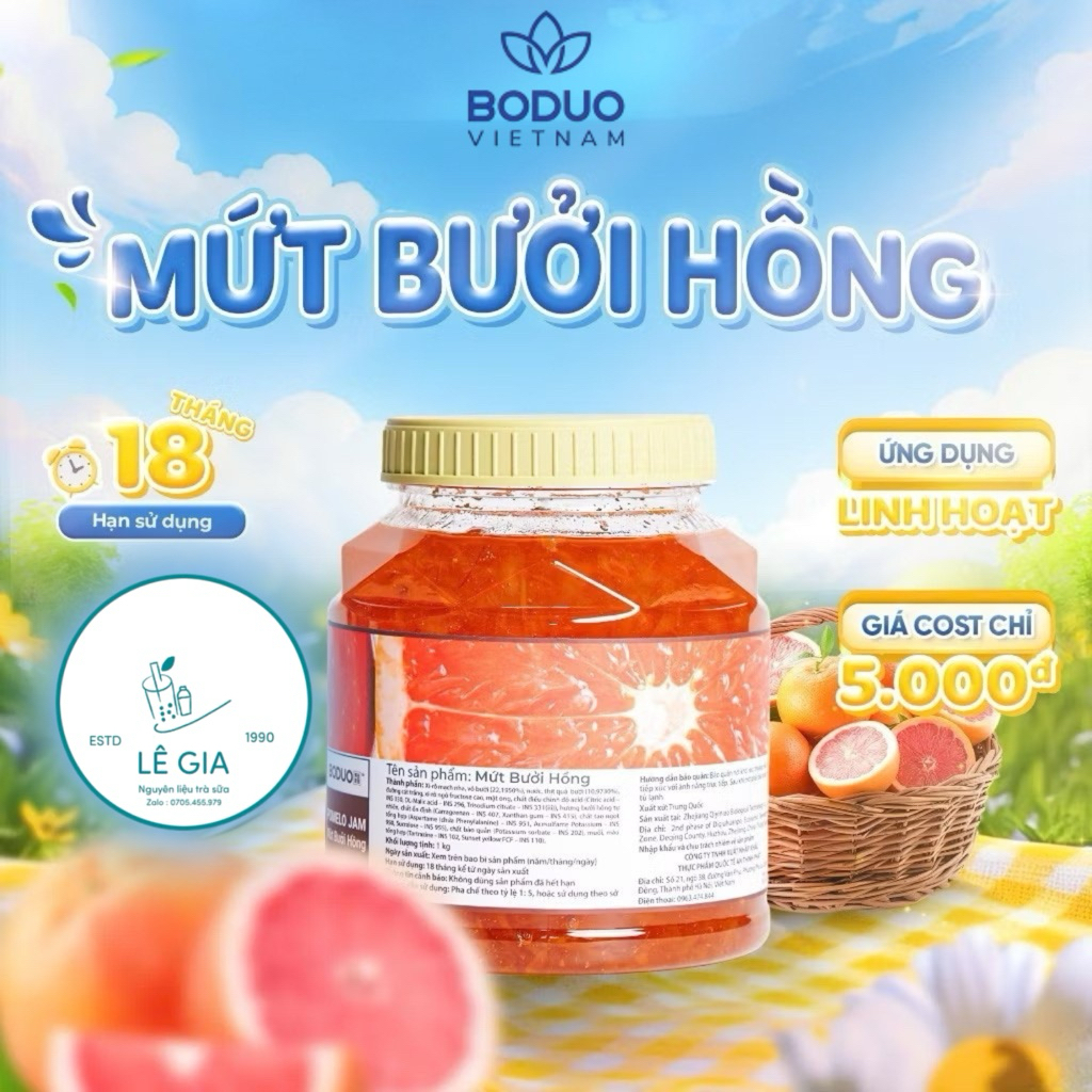Mứt bưởi hồng Boduo hộp 1kg