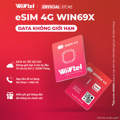 [NHẬN ESIM NHANH 30P] ESIM WINTEL WIN69X Data 4G Tốc Độ Cao Không Giới Hạn. Dùng Sóng VinaPhone Toàn Quốc. Chỉ 69K/Tháng